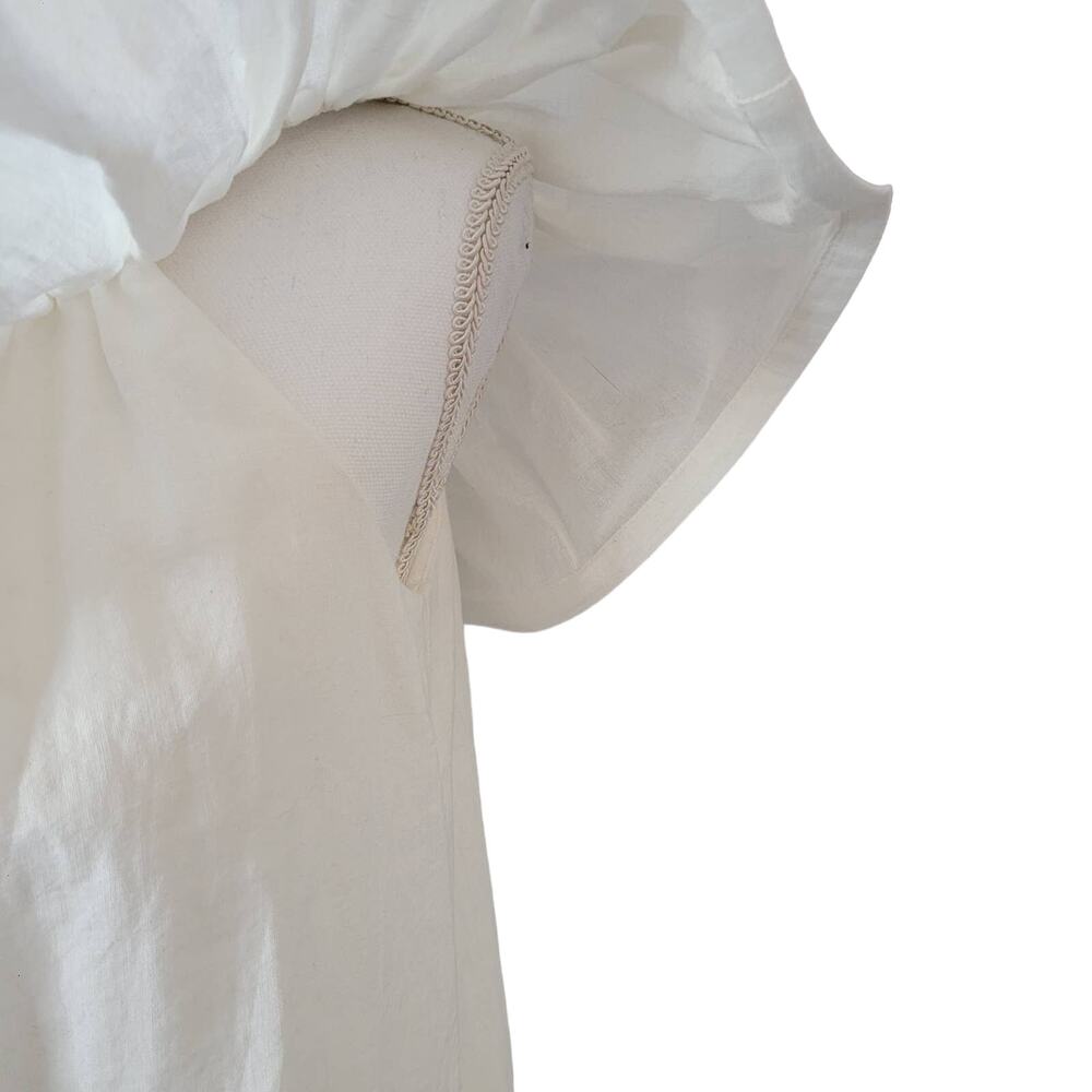 Line & Dot Linen Dress Ruffle Neck Shift Mini White Size M - Picture 3 of 6